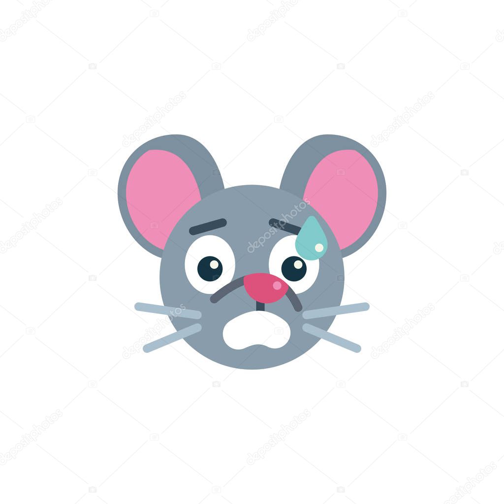 Anxiety mouse face emoji flat icon, vector sign, Fearful rat emoticon colorful pictogram isolated on white. Symbol, logo illustration. Flat style design