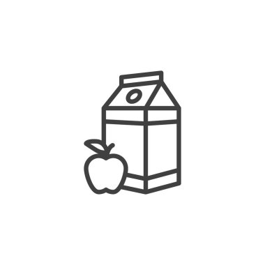 Elma suyu paket hattı simgesi. Mobil konsept ve web tasarımı için doğrusal biçim işareti. Apple içecek paketi ana hatlı vektör simgesi. Sembol, logo çizimi. Vektör grafikleri