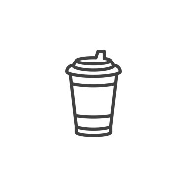 Kahve fincanı koleksiyonunu kaldır. Mobil konsept ve web tasarımı için milkshake lineer stil işareti. Sıcak içecek, kağıt bardak, vektör ikonunun ana hatları. Sembol, logo çizimi. Vektör grafikleri