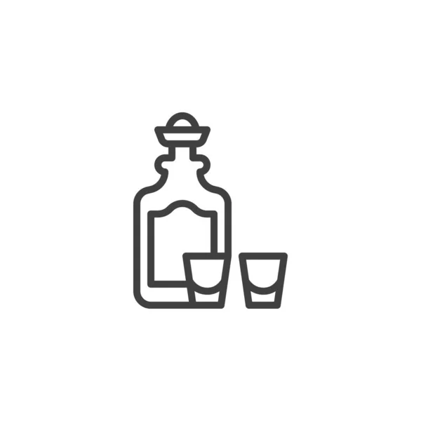 Tequila Flasche Und Symbol Der Glaslinie Lineares Stilschild Für Mobiles — Stockvektor