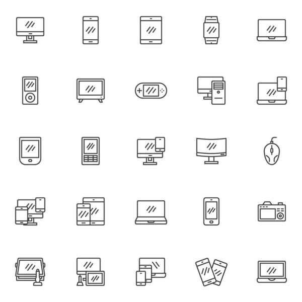 Dispositivos digitales conjunto de iconos de línea — Vector de stock