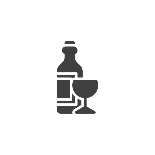 Bouteille de vin et icône vectorielle en verre de vin — Image vectorielle