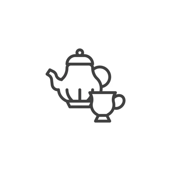 Bule e xícara de chá linha ícone —  Vetores de Stock