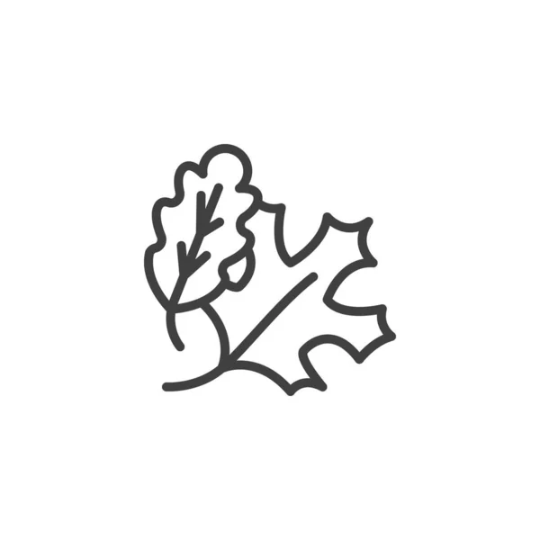 Arce y roble hojas icono de línea — Vector de stock