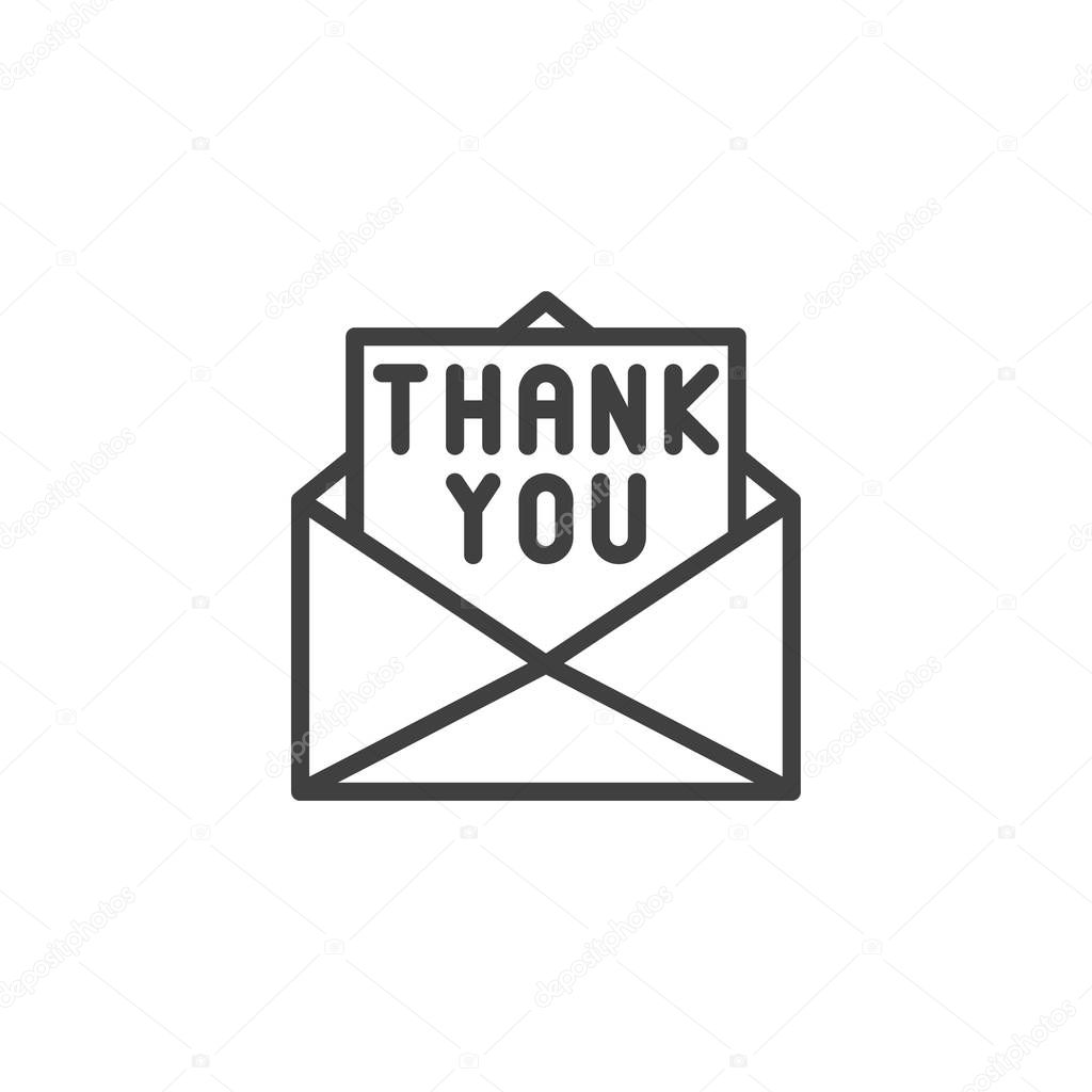 Envelope with thank you letter line icon