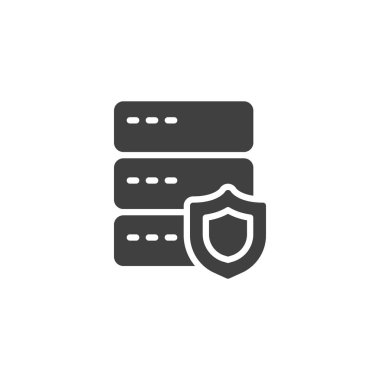 Web sunucu koruma vektör simgesi. Mobil konsept ve web tasarımı için düz tabela. Veritabanı sunucusu güvenlik kalkanı simgesi. Sembol, logo çizimi. Vektör grafikleri