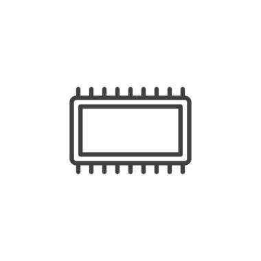 Bilgisayar Mikroçip hattı simgesi. Mobil konsept ve web tasarımı için yarı iletken çip doğrusal işaret. İşlemci ana hatlı vektör simgesi. Sembol, logo çizimi. Vektör grafikleri