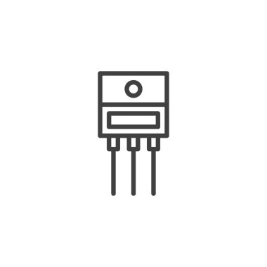Güç transistörü mikroçip hattı simgesi. Mobil konsept ve web tasarımı için doğrusal biçim işareti. Elektrikli transistör çip ana hatlı vektör simgesi. Sembol, logo çizimi. Vektör grafikleri