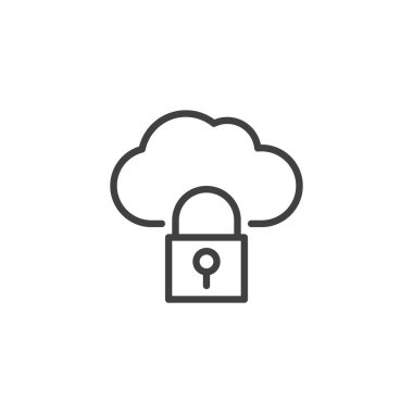 Bulut ve kilit çizgisi simgesi. Mobil konsept ve web tasarımı için veri güvenliği doğrusal işareti. Bulut hesaplama güvenlik anahat vektör simgesi. Sembol, logo çizimi. Vektör grafikleri