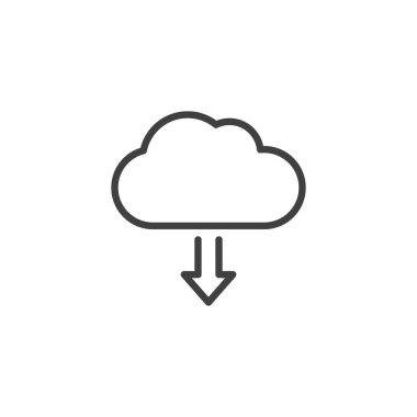 Bulut çizgi simgesini yükle. Mobil konsept ve web tasarımı için doğrusal biçim işareti. Okla çizilmiş bulut vektör simgesi. Sembol, logo çizimi. Vektör grafikleri