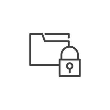 Dosya dizini güvenlik satırı simgesi. Mobil konsept ve web tasarımı için doğrusal biçim işareti. Bilgisayar Dizini ve ana vektör simgesini kilitle. Veri koruma sembolü, logo çizimi. Vektör grafikleri