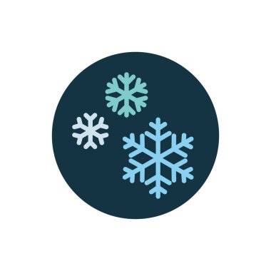 Noel kar taneleri düz bir ikon. Yuvarlak renkli düğme, Kar Tanesi dekorasyonu dairesel vektör işareti. Düz biçim tasarımı