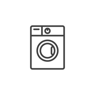 Çamaşır makinesi çizgisi simgesi. Mobil konsept ve web tasarımı için doğrusal biçim işareti. Çamaşır Makinesi ana hatları vektör simgesi. Çamaşır sembolü, logo çizimi. Vektör grafikleri