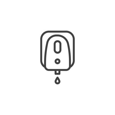 Elektrikli sabun kutusu ikonu. Mobil konsept ve web tasarımı için doğrusal biçim işareti. Otomatik sabun dağıtıcı ana hatlı vektör simgesi. Sembol, logo çizimi. Vektör grafikleri