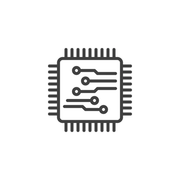 计算机芯片线图标 用于移动概念和网页设计的微晶片线性风格标志 Cpu 处理器轮廓矢量图标 标识插图 矢量图形 — 图库矢量图片