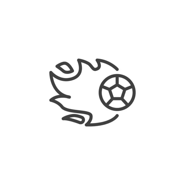 Pelota de fútbol con el icono de la línea de llama de fuego — Archivo Imágenes Vectoriales