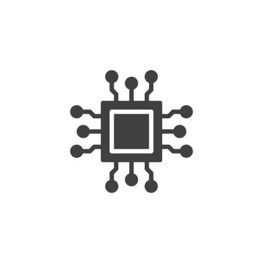 Devre çipi vektör simgesi. Bilgisayar Mikroçipi mobil konsept ve web tasarımı için düz tabela doldurdu. İşlemci, İşlemci sembolü. Sembol, logo çizimi. Vektör grafikleri