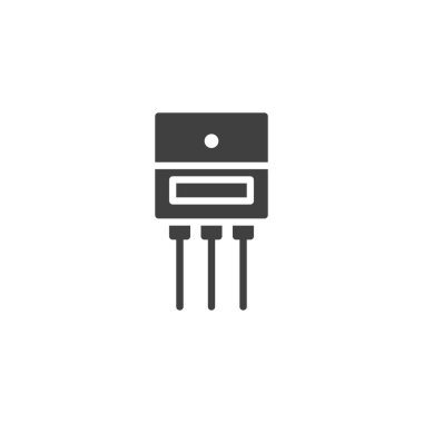 Güç transistörü mikroçip vektör simgesi. Mobil konsept ve web tasarımı için düz tabela. Elektrikli transistör çip simgesi. Sembol, logo çizimi. Vektör grafikleri