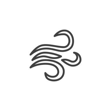 Rüzgar üfleme çizgisi simgesi. Mobil konsept ve web tasarımı için doğrusal biçim işareti. Rüzgar, hava çizgisi vektör simgesi. Sembol, logo çizimi. Vektör grafikleri