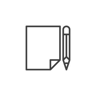 Belge dosya satırı simgesini düzenle. Mobil konsept ve web tasarımı için doğrusal biçim işareti. Kağıt sayfasında kalem çizgisi vektör simgesi var. Sembol, logo çizimi. Vektör grafikleri