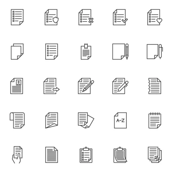 Documents papier ligne icônes ensemble — Image vectorielle