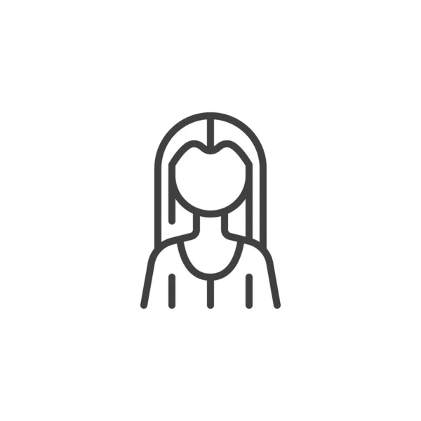 Menina de cabelos compridos avatar ícone de linha — Vetor de Stock