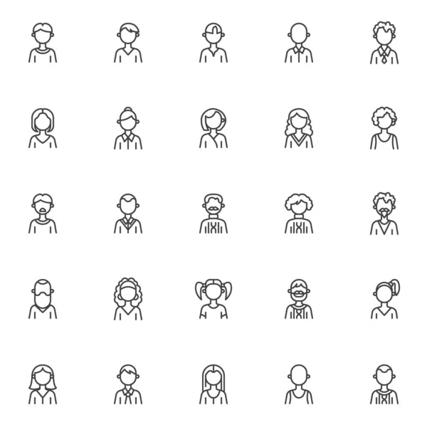 Gesichtslose Menschen Avatare Line Icons gesetzt — Stockvektor