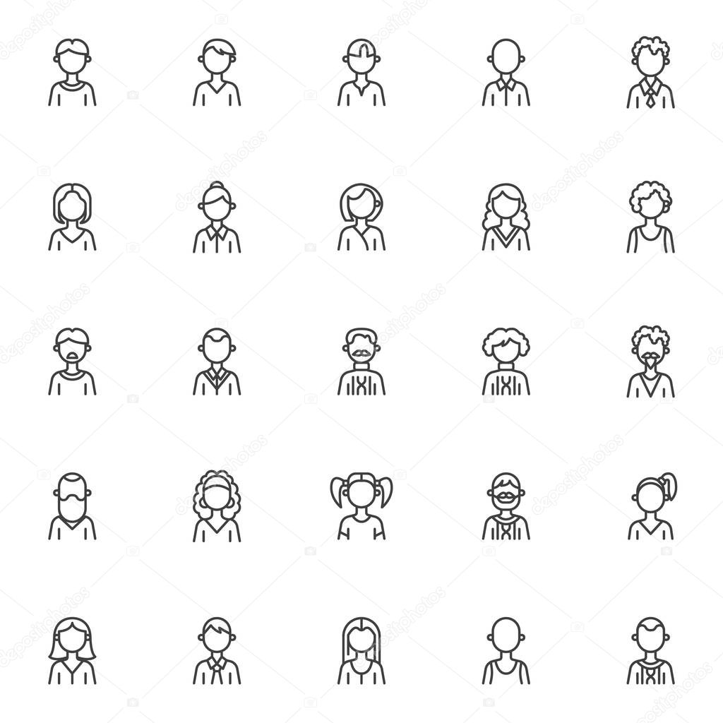 Faceless people avatars line icons set