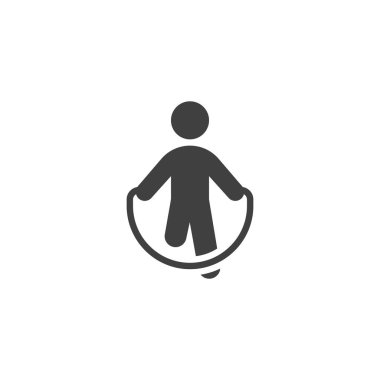 İp egzersizi vektör simgesi atlanıyor. Mobil konsept ve web tasarımı için düz tabela. İp sembol atlayan bir adam. Sembol, logo çizimi. Vektör grafikleri