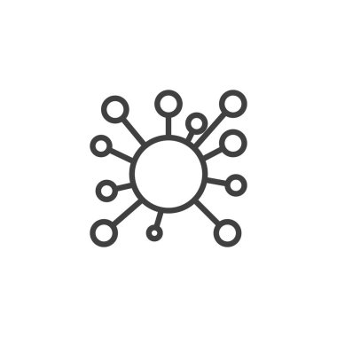 Molekül çizgisi simgesi. Mobil konsept ve web tasarımı için doğrusal biçim işareti. Biyoloji, hücre çizgisi vektör simgesi. Biyokimya sembolü, logo çizimi. Vektör grafikleri