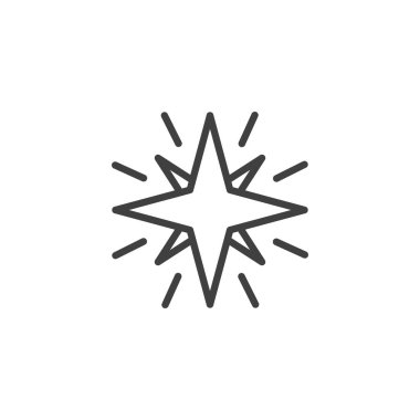 Yıldız çizgisi simgesi. Mobil konsept ve web tasarımı için doğrusal biçim işareti. Parıldayan yıldız ana hatları vektör simgesi. Astronomi bilim sembolü, logo illüstrasyonu. Vektör grafikleri