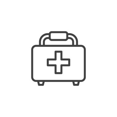 Tıbbi vaka çizgisi ikonu. Mobil konsept ve web tasarımı için doğrusal biçim işareti. İlk yardım çantasının ana hatları vektör simgesi. Sembol, logo çizimi. Vektör grafikleri