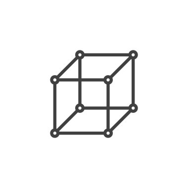 Moleküler küp çizgisi simgesi. Mobil konsept ve web tasarımı için doğrusal biçim işareti. Geometrik küp ana hatlı vektör simgesi. Sembol, logo çizimi. Vektör grafikleri