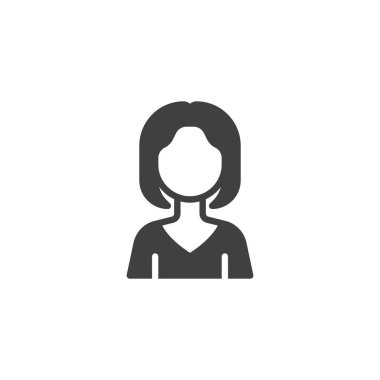 Yüzsüz kız avatar vektör simgesi. Mobil konsept ve web tasarımı için düz tabela doldurulmuş kadın kullanıcı profili. Genç kadın kişi simgesi. İnsanlar avatar sembolü, logo illüstrasyonu. Vektör grafikleri