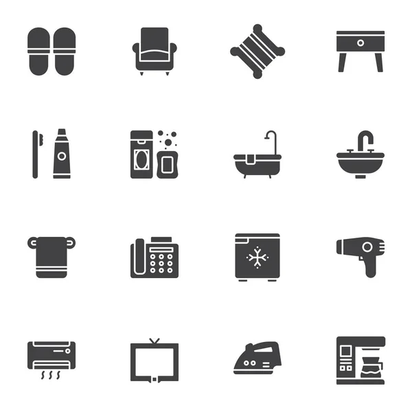 Hotel Service Vector Icons Set Modern Solid Symbol Collection Filled — Stock Vector