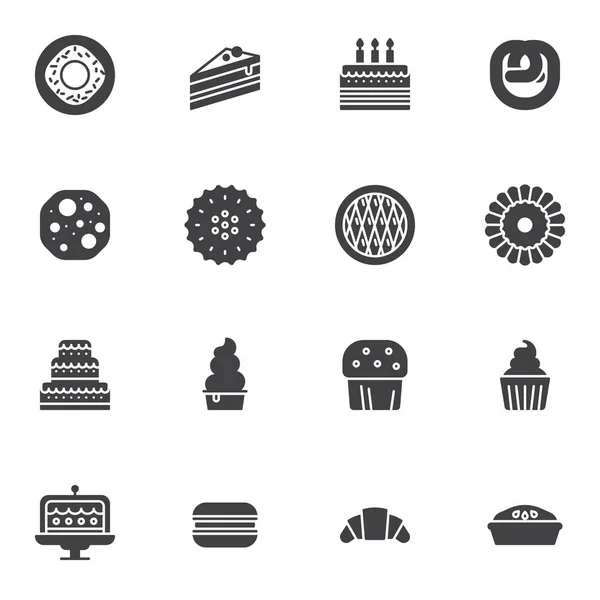 Set Icone Vettoriali Pasticceria Moderna Collezione Simboli Solidi Confezione Pittogrammi — Vettoriale Stock