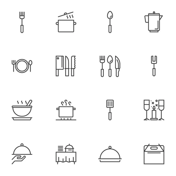 Conjunto Iconos Línea Utensilios Cocina Restaurante Colección Símbolos Estilo Lineal — Archivo Imágenes Vectoriales