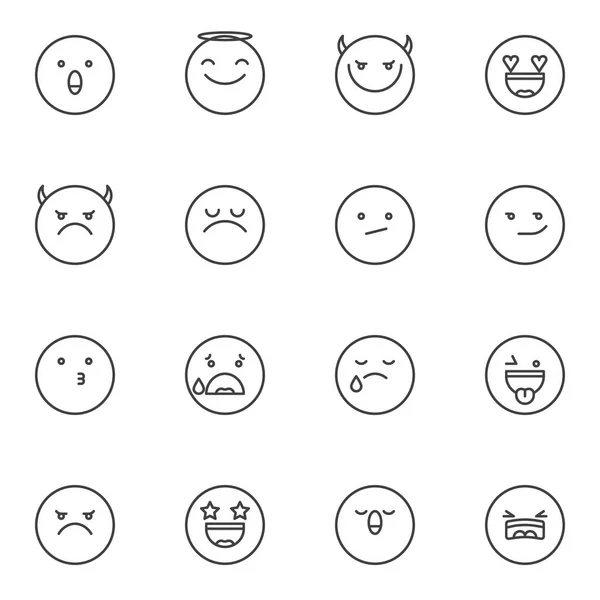 Conjunto Iconos Línea Emoji Emoticon Colección Símbolos Estilo Lineal Contorno — Vector de stock