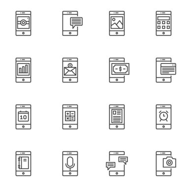 Akıllı telefon fonksiyon vektör simgeleri ayarlandı