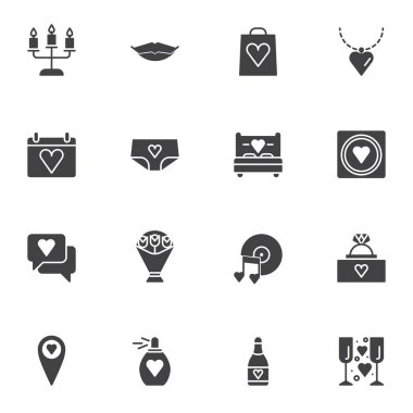 Romantik aşk vektörü simgeleri ayarlandı