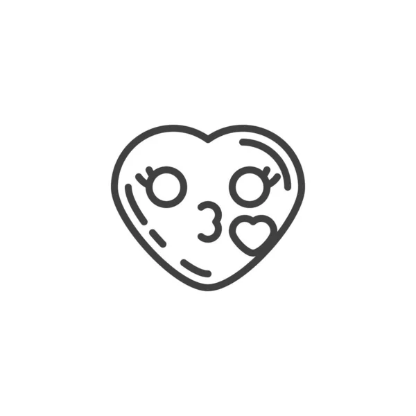 Serce twarz emoji twarz dmuchanie ikona Kiss linii — Wektor stockowy