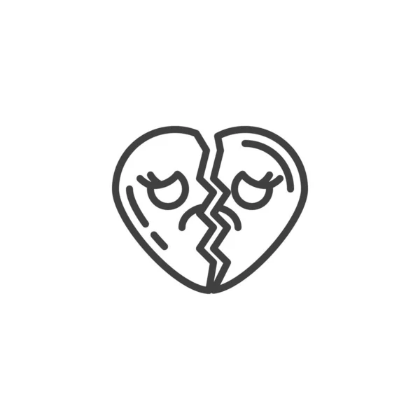 Coeur brisé visage émoji ligne icône — Image vectorielle