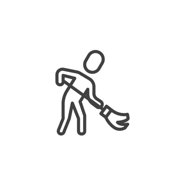 Balayeuse, icône de ligne d'employé de service de nettoyage — Image vectorielle