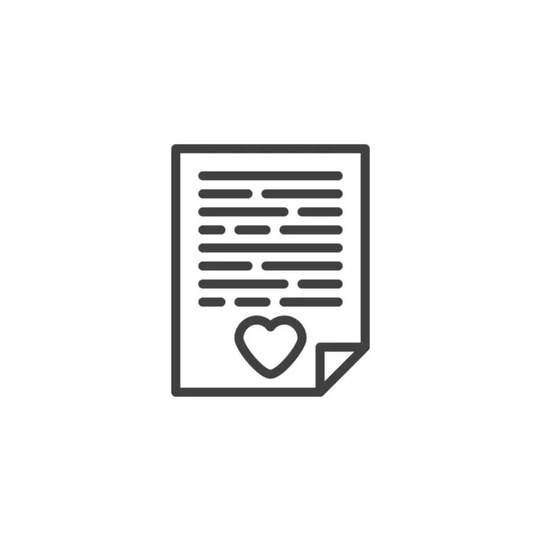Lettera d'amore con l'icona della linea del cuore — Vettoriale Stock