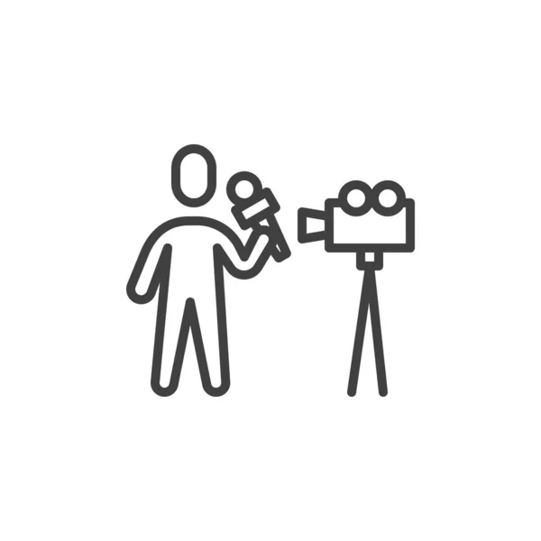 Journaliste avec microphone et icône de ligne de caméra — Image vectorielle