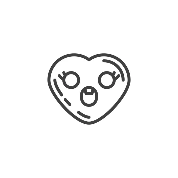 Cuore faccia emoji con la bocca aperta linea icona — Vettoriale Stock