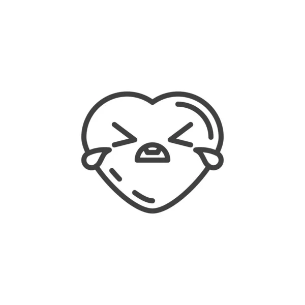 Luid huilen hart emoticon lijn icoon — Stockvector