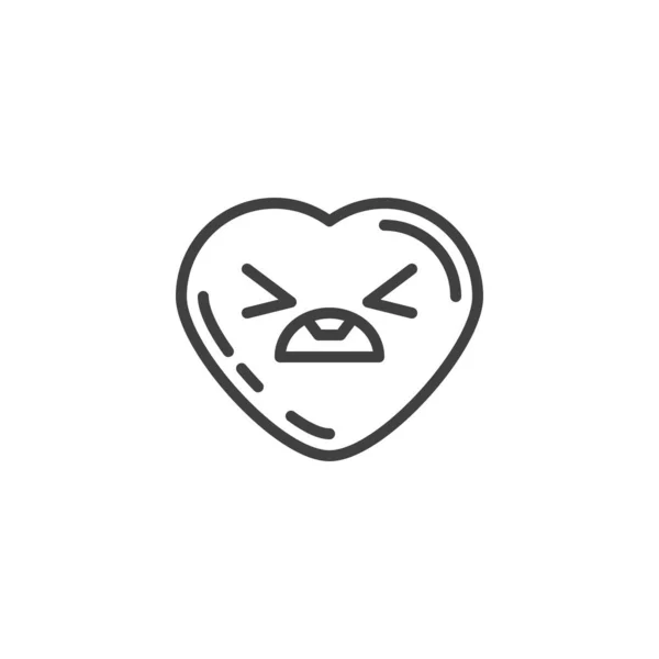 Cuore stanco viso emoji linea icona — Vettoriale Stock