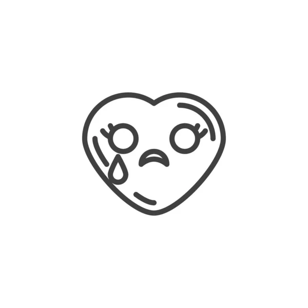 Chorando coração rosto emoji linha ícone —  Vetores de Stock