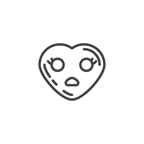 Triste corazón cara emoji línea icono — Vector de stock